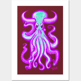 Neon Fallen Angel Octopus Posters and Art